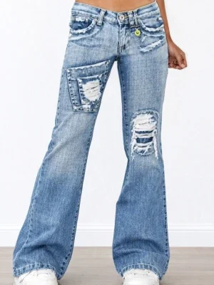 Vintage Stonewash Flared Y2k Low Rise Jeans - Ripped jeans -Y2k cyber - Bell Bottoms