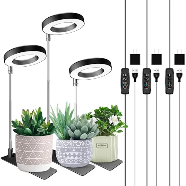 Plant Lights, 48 LED Full Spectrum Indoor Plant Lights, 3/9/12 Hour Timer, 10 Levels of Brightness Adjustment, 3-Pack