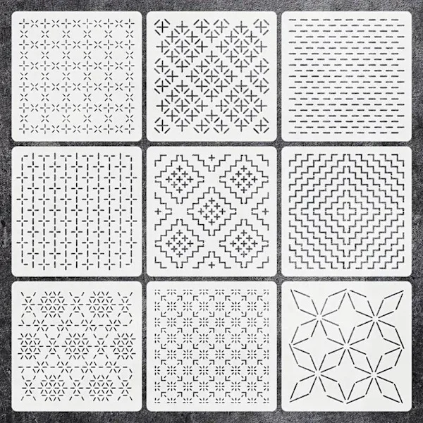 9/32 stk Sashiko broderimal DIY geometrisk lappeteppe sett 9 stk