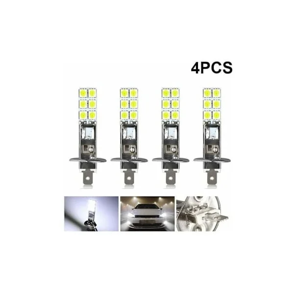 4 stk. LED H1 LED 12V 6000K Hvit 55W LED Bil Tåkelys Kjørelys LED Frontlyspære