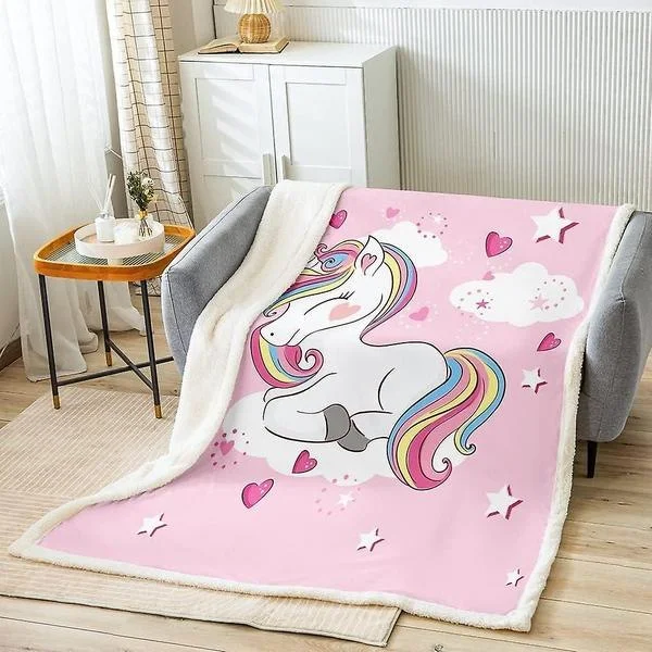 Enhjørning Fleecepledd for barn Jenter Rosa Hjerte Plysjpledd og tepper Enhjørninggaver Fuzzy teppe for seng Sofa Dobbel