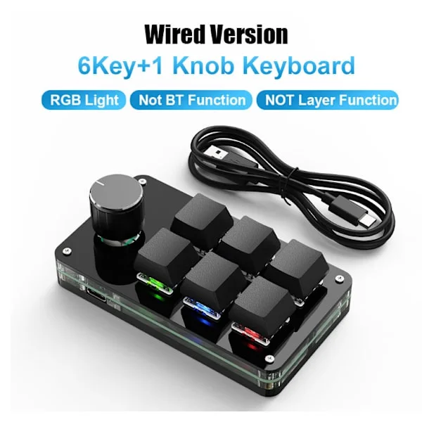 Mini Macro Mechanical Gaming Keyboard 6 Keys One-Handed USB PC Keyboard with Knob Programmable Shortcut Custom Function for Windows for Vista
