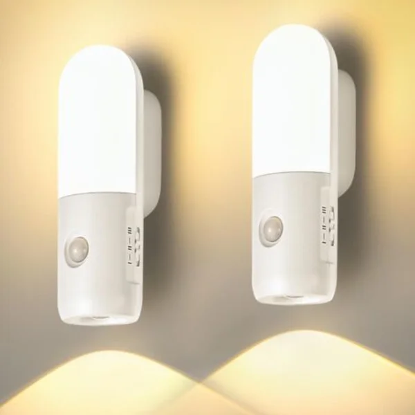 Uppladdningsbar nattlampa 2000mAh LED-lampa med rörelsesensor, 3000K 4000K 6000K dimbar spotlight med automatisk detektering (2-pack)
