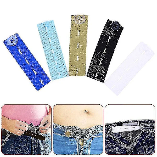 Button Waist Extender for Maternity Jeans - Elastic Waist Extender White 5 PCS White