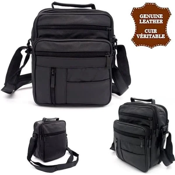 Shoulder Bag - Genuine Leather - Large Model - Black - Men - Synthetic Lining