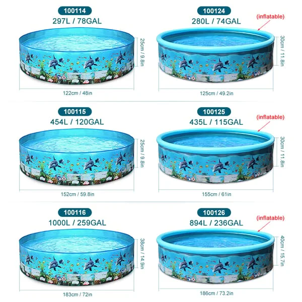 Rund hopfällbar pool i hårdplast (ingen uppblåsning) för spädbarn, barn, vuxna och familjer