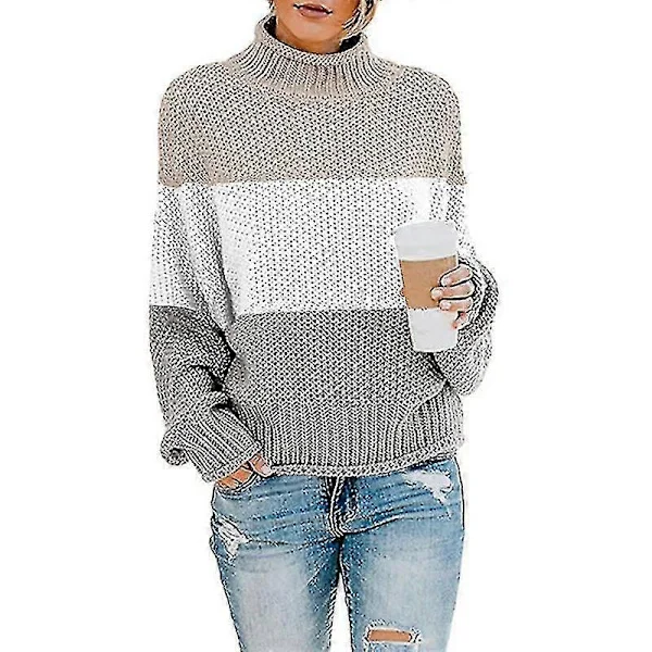 [RM] Dame strikket sweater langærmet afslappet oversize Khaki og Grå