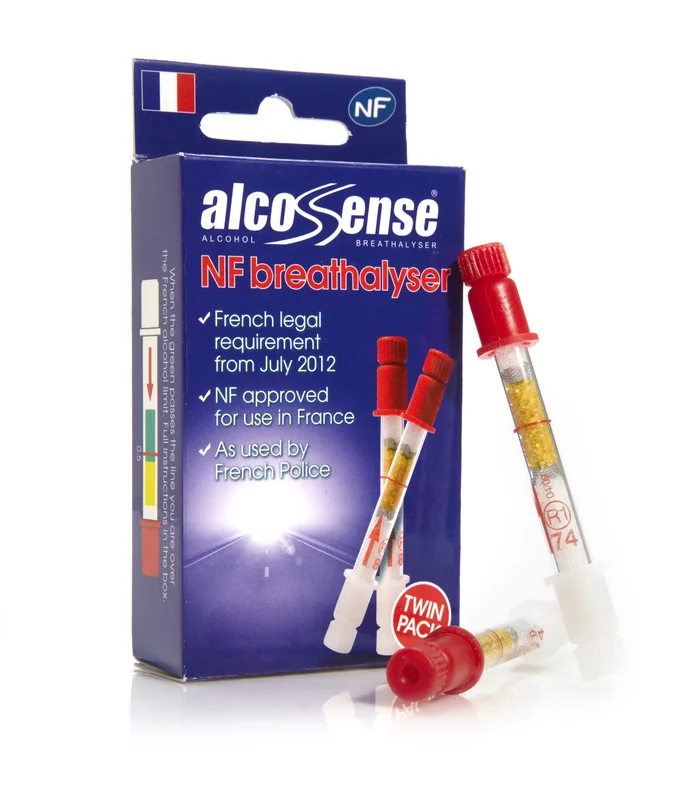 AlcoSense NF Certified Breathalyzer Twin Pack for France – 2x Single Use Alcohol Testers