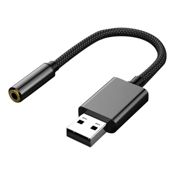 USB til 3,5 mm lydkontakt Adapter USB til AUX Lydkontakt Ekstern Stereo Lydkort for Hodetelefoner Høyttaler for PS4 for PS5, PC, Bærbar PC, Stasjonære