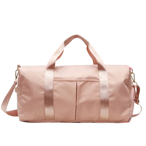 Sports Gym Bag Nylon Stor Kapasitet Reise Duffel Bag med Sko Våte Klær Rom for Yoga Rosa