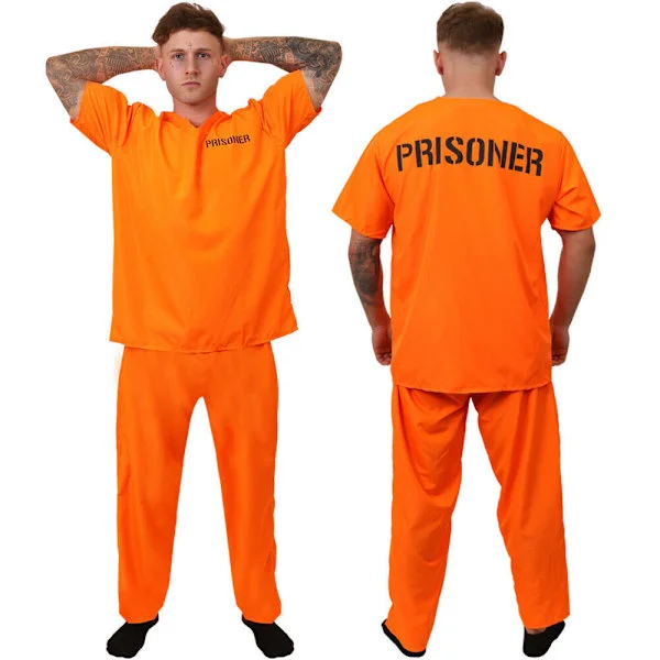Herr Fangedragt Orange Toppe Bukser Fængsel Voksne Halloween Fest Kostume Tøj