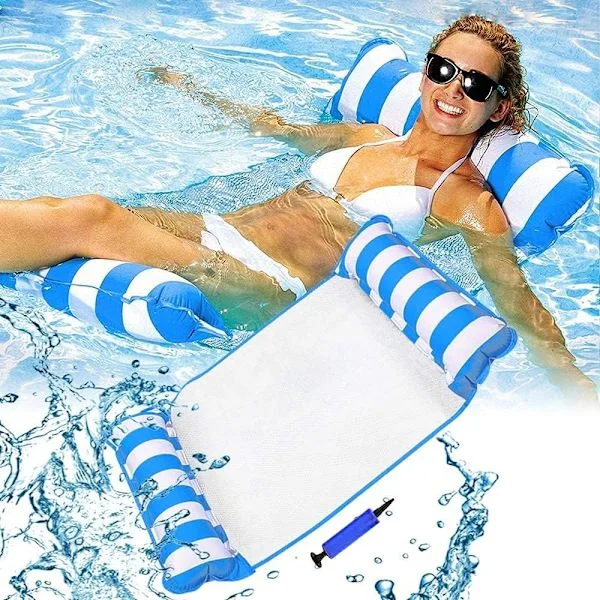 120*70cm CM Flytande Pool Hängmatta, 4-i-1 Sadel/Säng/Hängmatta/Drifter Uppblåsbar Flytande Säng Flotte Recliner Strand Badkar Matta (Blå)