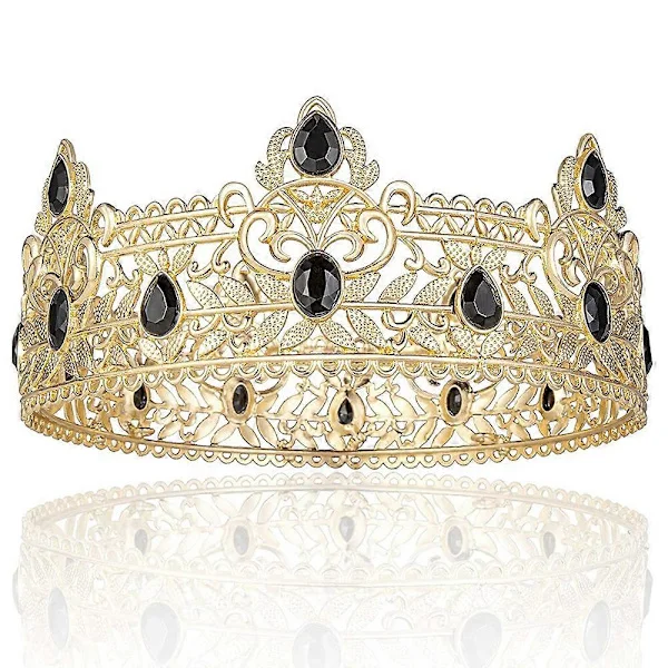 Kungakrona för män, födelsedagskronor för män pojkar Vintage kunglig krona med svarta strass