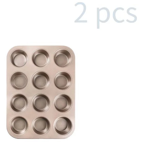 Set med 2 stora non-stick muffinsformar för muffins, brownies, kakor och puddingar - 35,5 x 26,5 x 2,7 cm - guld