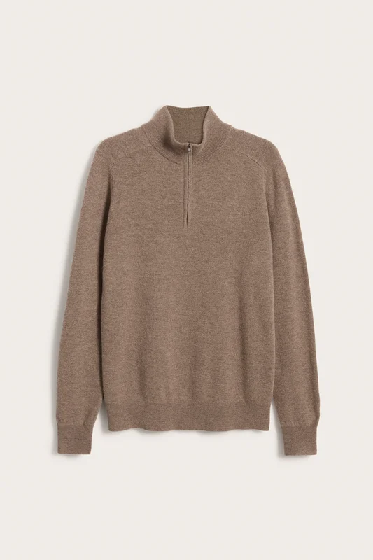 Kappahl | Ulltröja half-zip Brunmelerad XL | Herr