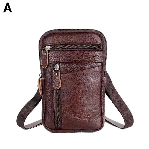 Men's Leather Fashion Phone Bag, Belt Bag, Crossbody, Waist Bag, P - stock brown One-size