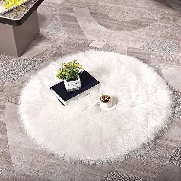 Faux Sheepskin Faux Lambskin Rug Fluffy Soft Long-haired Decorative Sofa Chair Cushion Mat (White, 45x45cm)
