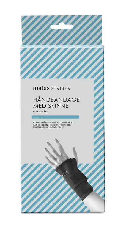 Spar 20% • Køb 2, Matas Striber Håndbandage med Skinne Sort Venstre L/XL, Medicin & Pleje, Støttebind, Håndledsstøtte
