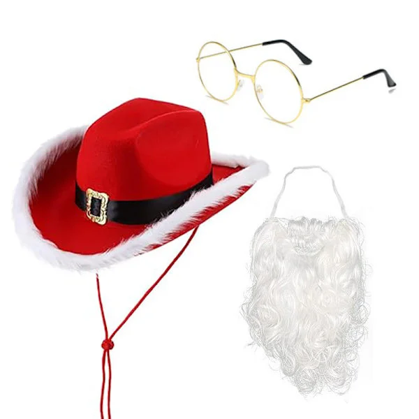 3-pack Santa Claus Costume Cowboy Hat White Beard Suit