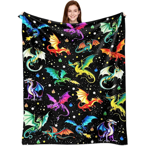 Dragepledd Gaver Mykt Flanell Drager Kasteteppe Sengetøy Dekor for Drageelskere Barn Jenter Kvinner Voksne 60"x50"
