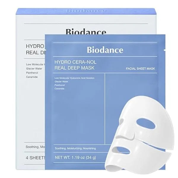 BIODANCE Hydro Cera nol Real Deep ansiktsmaske, fuktighetsgivende, reduserer rødhet, lindrer solbrenthet, koreansk hudpleie | 1,19 oz (34 g) x4ea
