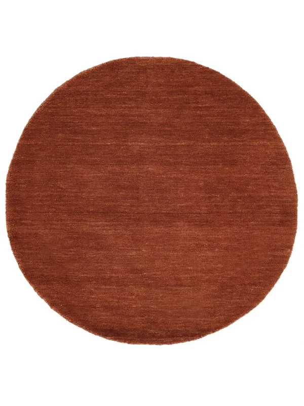 Wool Rug Plain (Single Colored) Handloom Rust Red Round Small