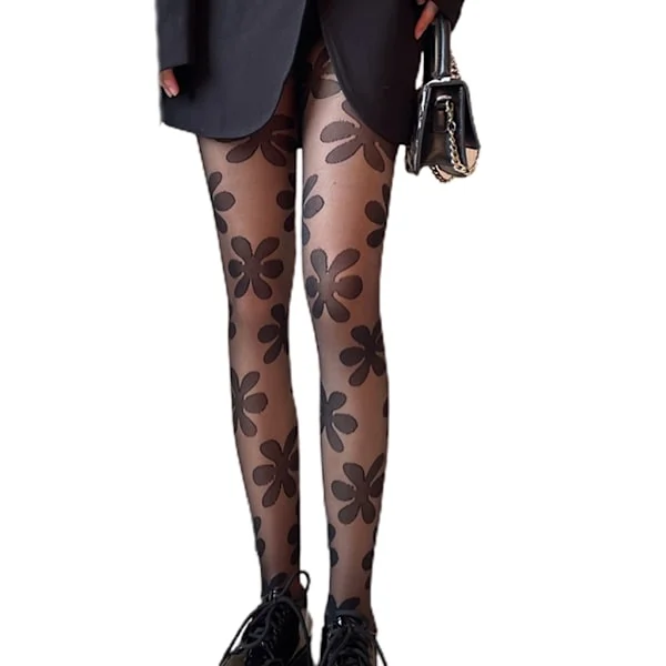 Dame Goth Punk Strømpebukse Stor Flower Mønstret Lolita Sheer Tights Strømper
