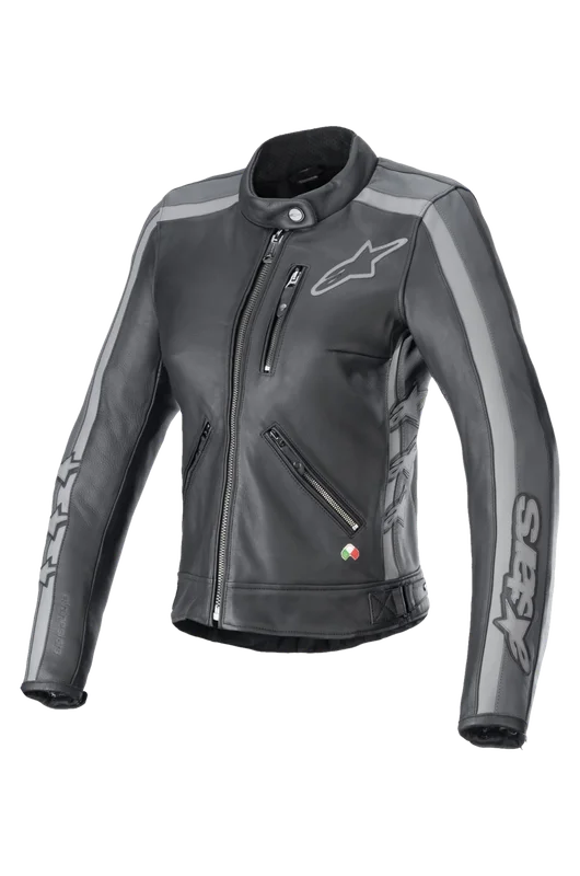 Blouson Moto en Cuir Femme Alpinestars Stella Dyno Noir/Gris goudron/Gris foncé L
