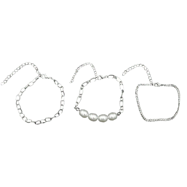 Complement 3 Pack Kedjearmband Med Pärlor Armband Dam Silver