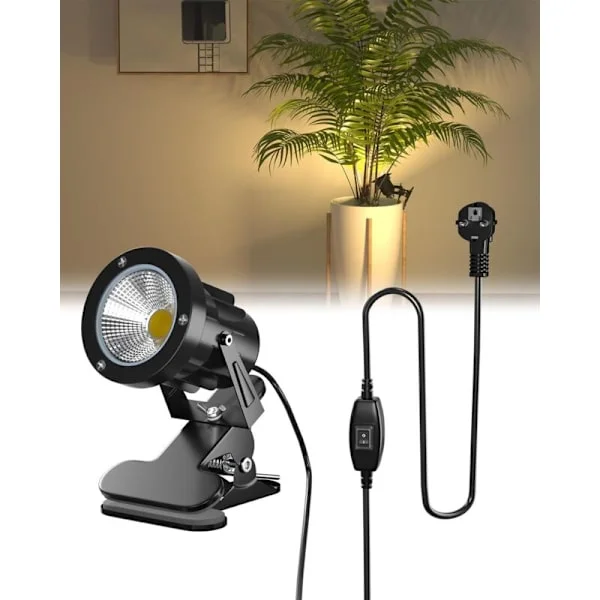 TobeBright klipsivalaisin virtakytkimellä, IP65 vedenpitävä, sisä- ja ulkokäyttöön, 7W LED-klipsivalaisin pistokkeella, lämmin valkoinen 3000K, 1,78m 