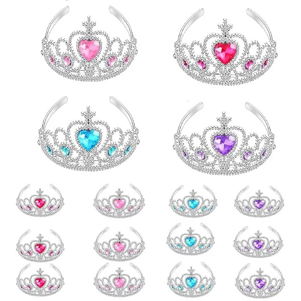 8-piece Princess Crown Masquerade Costume Accessories, Plastic Princess Crowns for Girls Christmas