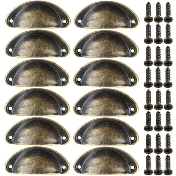 12 stk Vintage Møbelhåndtak Metall Skall Skuffeknotter for Skap Garderobe Kommode Kjøkkenskuffer Antikk Messing 8135mm Bronse