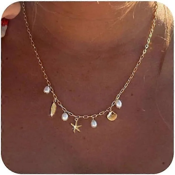 Smykke med anheng for kvinner - Delikat Paperclip Strand Anheng Smykke Søt Skjell Smykke Måne Stjerne Tilbehør Strand Kors Heksagram Anheng Preppy 