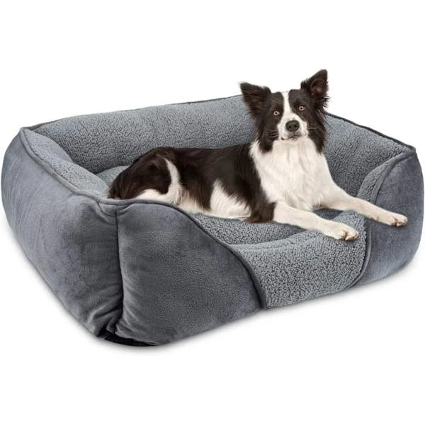 Large Dog Bed Washable, Grey Dog Bed Puppy Beds Orthopedic Pet Bed with Non-Slip Bottom, Low Front Edge Dog Bed