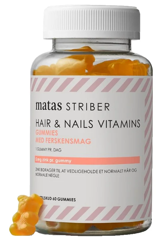 Spar 25% • Køb 2, Matas Striber Gummies Hair & Nails Vitamins Fersken 60 stk, Helse & Madvarer, Hud, Hår & Negle, Kosttilskud Til Neglene
