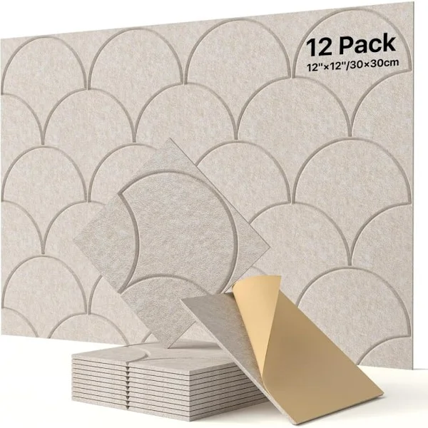 Ljudabsorberande Akustikpanel 12-pack Självhäftande Ljudisolering Väggpaneler för Hem & Kontor_TF_TF Beige 12st 30x30cm