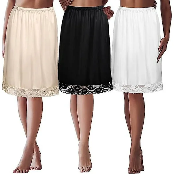 3 stk. halve underkjoler til underkjoler, skørtforlængere, kvinder, antistatiske halve underkjoler, underkjoleforlænger, blonde satin slip