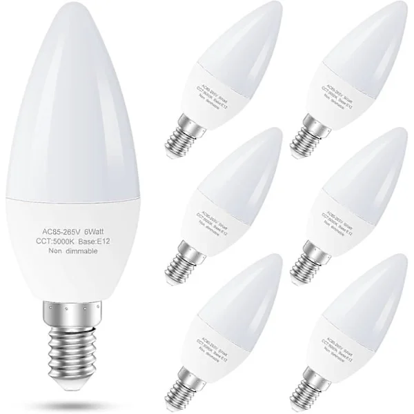 6-pakning E12 LED Takvifte Lyspærer, 60 Watt Ekvivalent Lysekrone LED Lyspærer, Type B Lyspære for Lysekrone, Stearinlys Lyspærer, Ikke-Dimbar