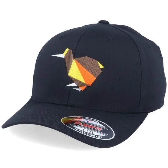 Origami - Svart flexfit Keps - Paper Kiwi Bird Black Stretch Fit @ Hatstore