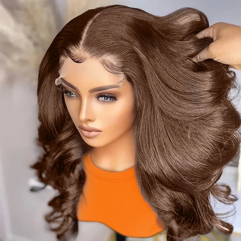 AliExpress - 250% Body Wave Lace Frontal Korte Bobpruiken Chocoladebruin Echt Haar 13x4 HD Transparante Lace Front Pruiken Voor Vrouwen 16 Inch 
