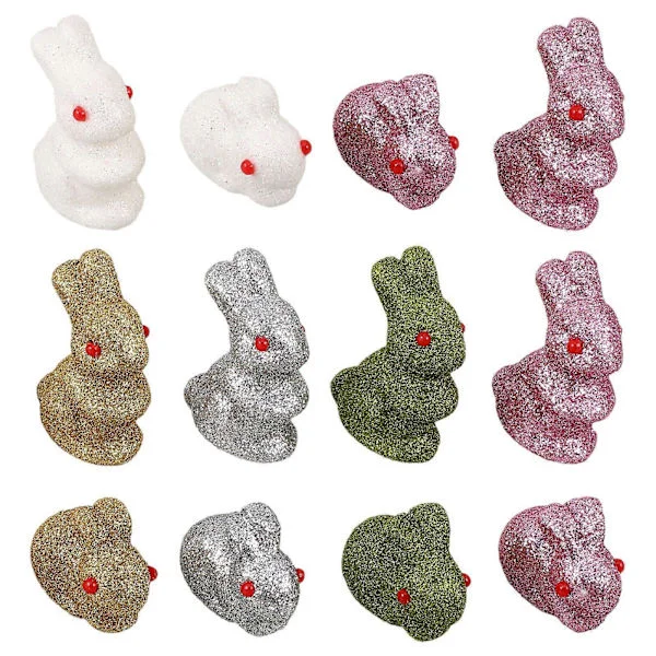 12st Påsk Kanin Figurer Påskhare Figurer Glitter Miniatyrer Djur Staty Liten By Skulptur För Trädgård Utomhus Tårtdekoration Dockhus [HK]