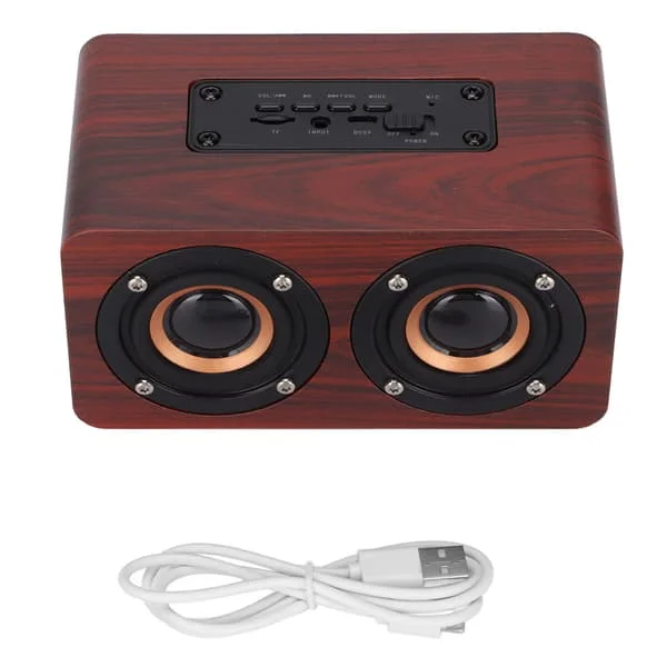 Trä Bluetooth Högtalare Retro Trådlös Subwoofer AUX Stereo Högtalare för Hem Tablet Brun Träkorn