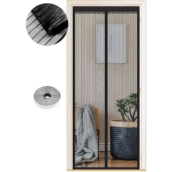 Hyttysverkko Ovelle, 70 X 200cm, Tehokkaat Magneetit, Automaattinen Sulkeminen, Oviverho Käytäville Terassille Porattava, Musta Nauha