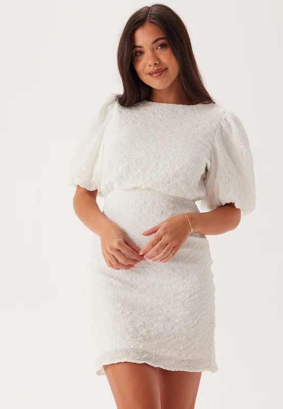 Bubbleroom Occasion-Structured Bow Short Dress-White - Valmistujaismekko