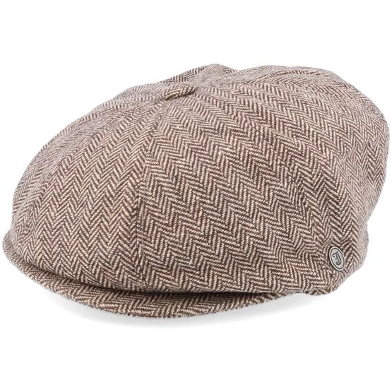 Jaxon & James - Bruin flatcap Cap - Herringbone Newsboy Cap Brown Flat Cap @ Hatstore