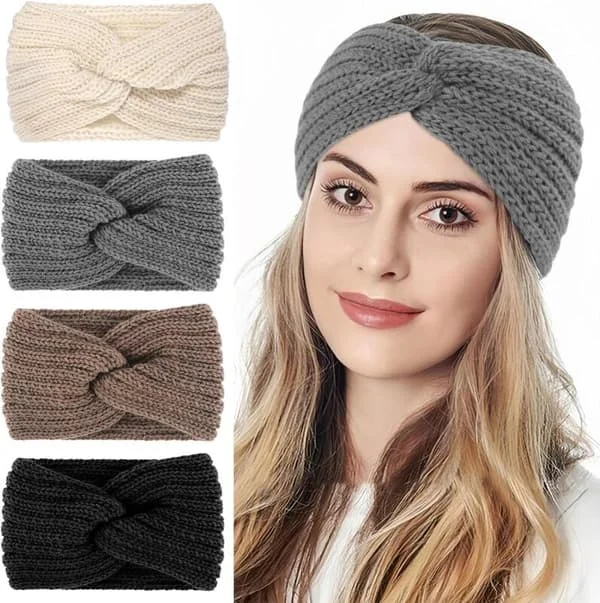 4-pack Pannband Dam Vinter Varmt Pannband Vinter Kvinnor Tjockt Hårband Brett Stickat Elastiskt Pannband för Löpning