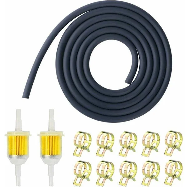 2x Bensinfilter 10 cm - Bränslefilter Inline Med 5 mm Och 8 mm - Universal - Filter - Transparent - Med 2 Meter Bensinslang Och 10 Slangklämmor