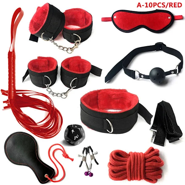 BDSM-kit, Sex Bondage Set, Handbojor, Piska, Nippelklämmor, Erotiska Sexleksaker för Kvinnor, Par, Vuxen Sex Shop, Anal Dildo Svans
