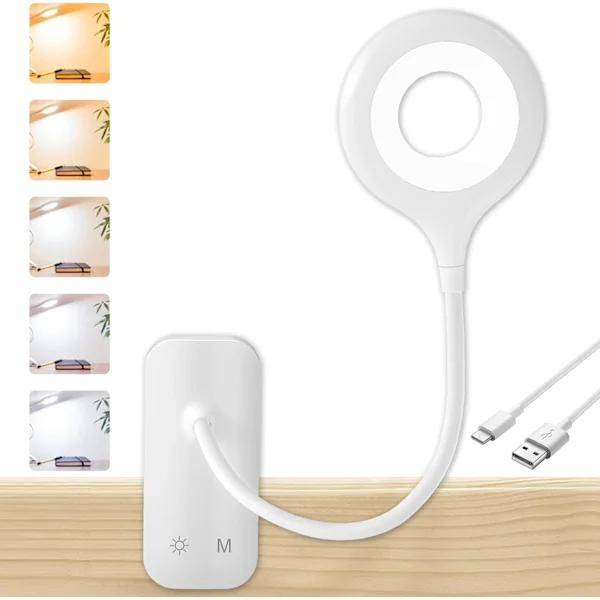 Clip-on Reading Light for Bed, Rechargeable Battery Lamp, Touch Control Headboard Lamp, Large Clamp Desk Lamp with Flexible Arm