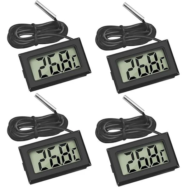 4x LCD digitalt termometer temperaturmåler med ekstern sonde for kjøleskap, fryser eller akvarium